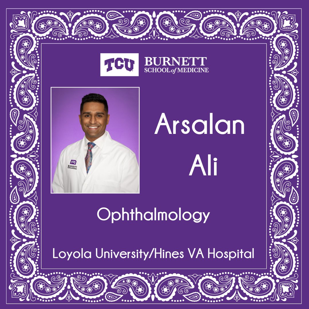 Congratulations to @Arsalan_Ali17 who matched in Ophthalmology at @HinesVAH in Hines, IL! #EmpatheticScholar #LeadOnTCU #MatchDay #MatchDay2024 #Medical #MedicalSchool #MedicalEducation #Residency #Ophthalmology