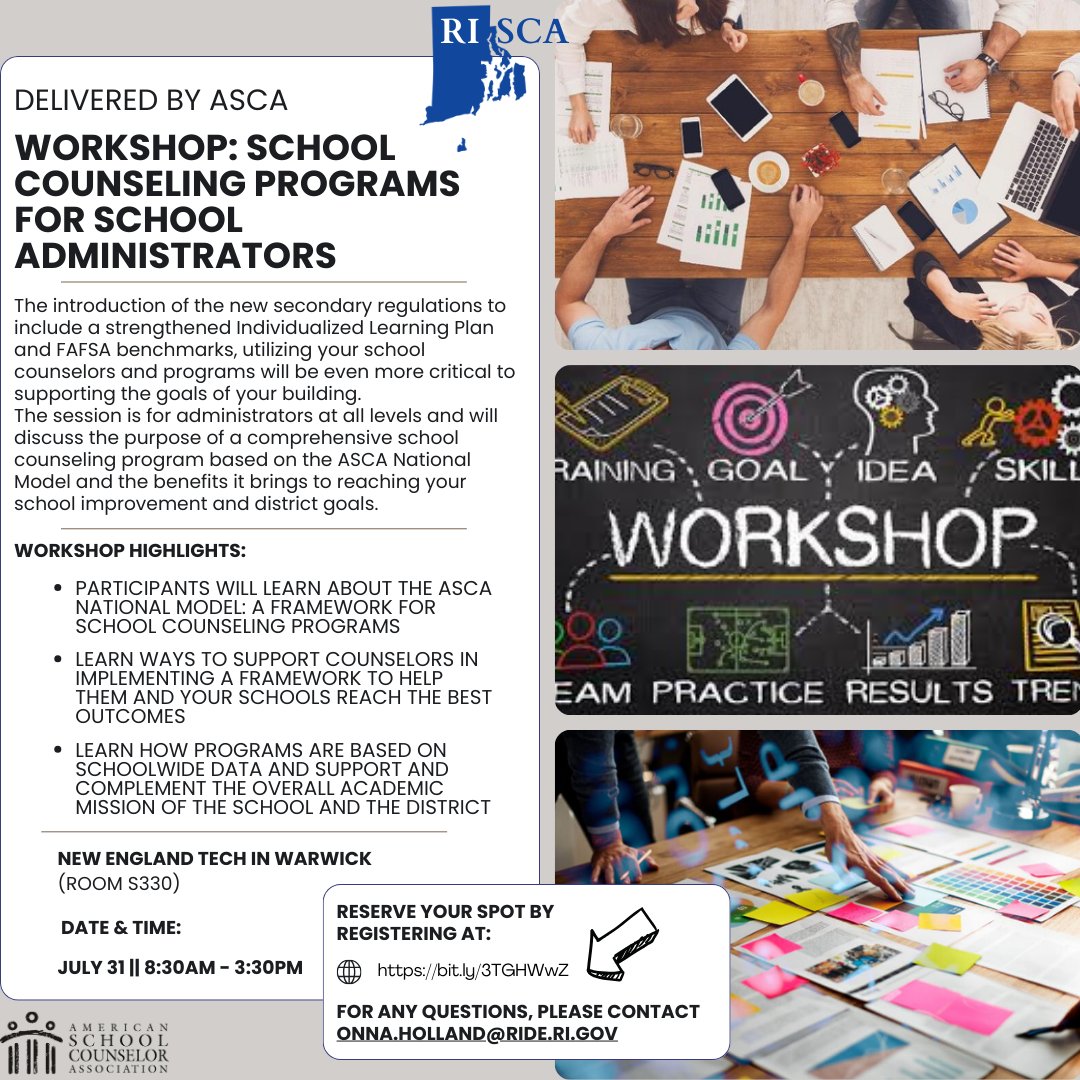 👉Workshop: School Counseling Programs for School Administrators

Visit the link below to register 🔽🔽🔽
🌐 bit.ly/3TGHWwZ

(Workshop is Contingent on Funding Approval)