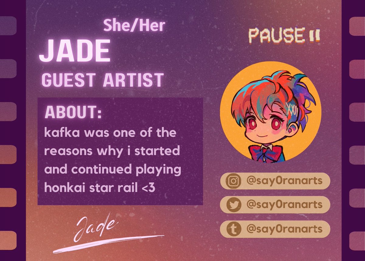 🌂Never Ending Hunt🌂 ✨Guest Artist Spotlight✨ Give a warm welcome to our guest Jade~ Where to find them: @say0ranarts Insta: @/say0ranarts Tumblr: @/say0ranarts Thank you so much for being apart of this project!✨ #HonkaiStarRail #blade #silverwolf #kafka