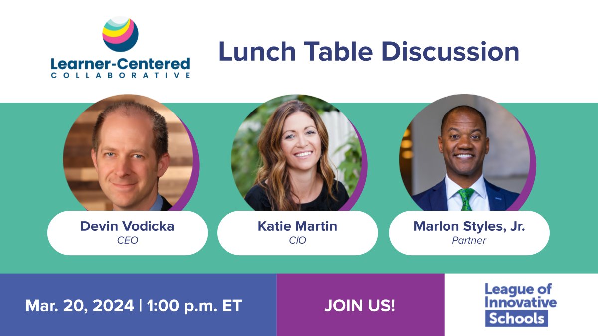 Hey #DPLIS, got lunch plans tomorrow? Join @katiemartinedu, @dvodicka, and @Styles_MarlonJr from 1:00-2:30pm ET to talk all things learner-centered! We can't wait to see you there 🌮