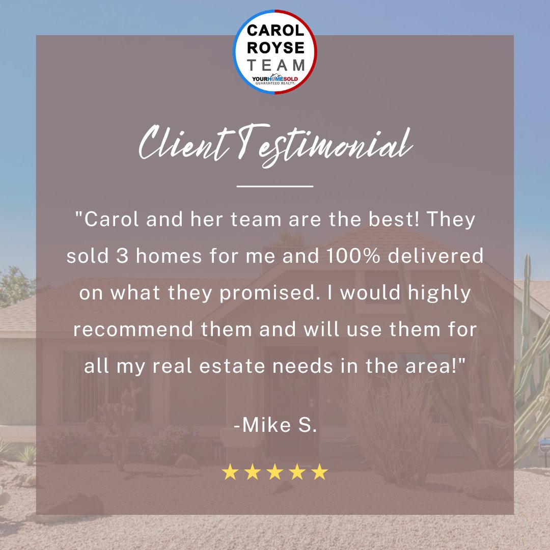 If you or anyone you know is in need of expert real estate services from a team that has more than 40+ years of expertise in the valley please feel free to call the Carol Royse Team at (480)-776-5231 
#carolroyseteam #secondmileservice #happyclients #fivestarreview #thankful