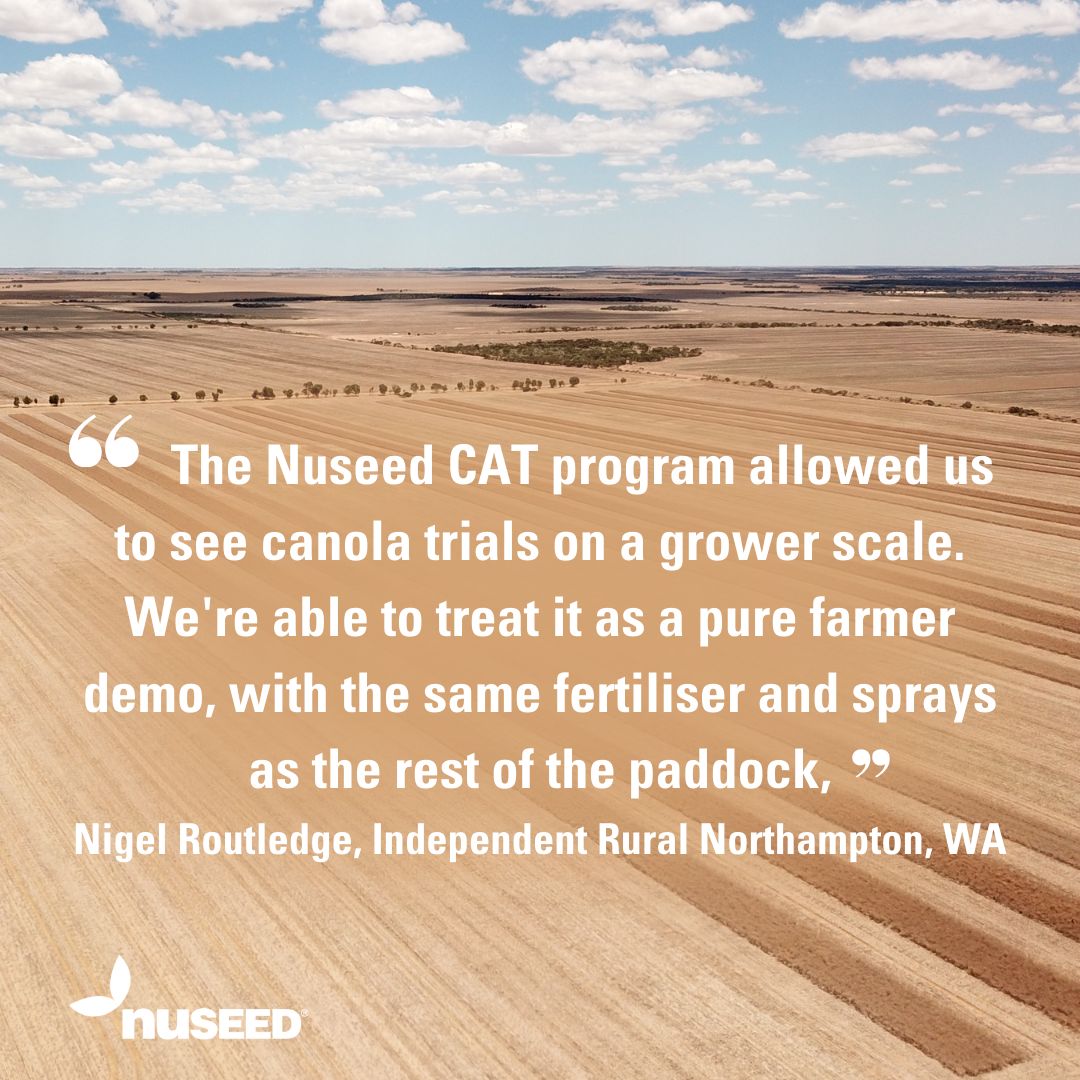 Nuseed Australia (@nuseedaustralia) on Twitter photo ๐งโ๐พWhat do growers gain from #Nuseed CAT trials? <a href="/NigelRoutledge/">Nigel Routledge</a> says,
"The Nuseed CAT program allowed us to see canola trials on a grower scale rather than small plots. We're able to treat it as a pure farmer demo with the same fertiliser & sprays as the rest of the paddock." ๐งโ๐พWhat do growers gain from #Nuseed CAT trials? <a href="/NigelRoutledge/">Nigel Routledge</a> says,
"The Nuseed CAT program allowed us to see canola trials on a grower scale rather than small plots. We're able to treat it as a pure farmer demo with the same fertiliser & sprays as the rest of the paddock."