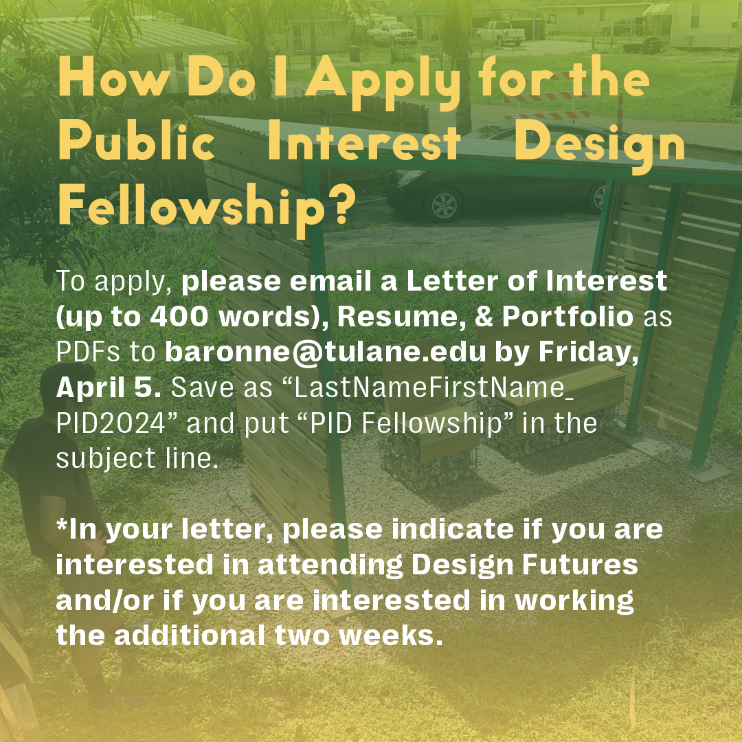 Hey @TulaneArch students! Still looking for a summer internship? Consider joining the Small Center team as a Public Interest Design Summer Fellow! Applications are due April 5 (letter of interest, resume, portfolio) and can be sent to baronne@tulane.edu. small.tulane.edu/news/summer-op…