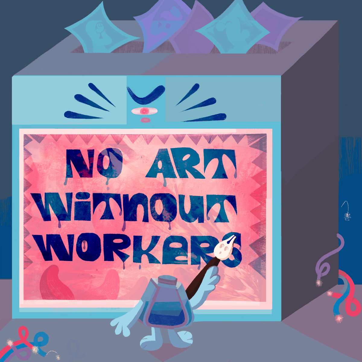 ICYMI: WE, THE ARTISTS OF THE CARTOONIST COOPERATIVE, DEMAND PUBLISHERS, EMPLOYERS, AND ANYONE COMMISSIONING ARTISTS TO PRIORITIZE THE LABOR OF HUMAN WORKERS ✊ Read our statement on AI here: cartoonist.coop/journal/ai/ Art by @ramboleyn