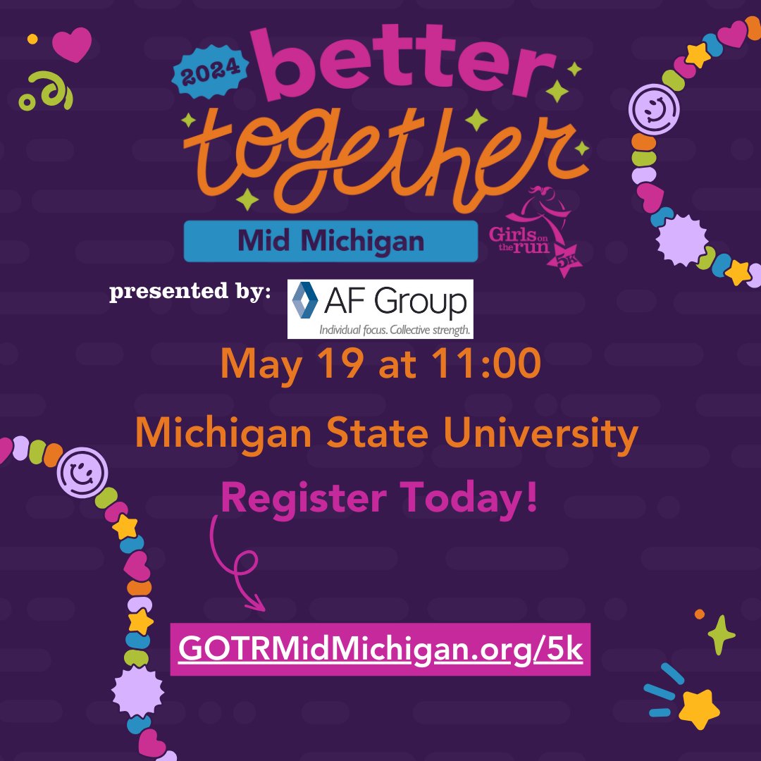 Interested in being a part of a day when we come together and celebrate the accomplishments of local girls? Join us at MSU on May 19 at 11. Pass along to loved ones and fellow community members! We ALL belong at the finish line. Early-bird pricing: gotrmidmichigan.org/5k