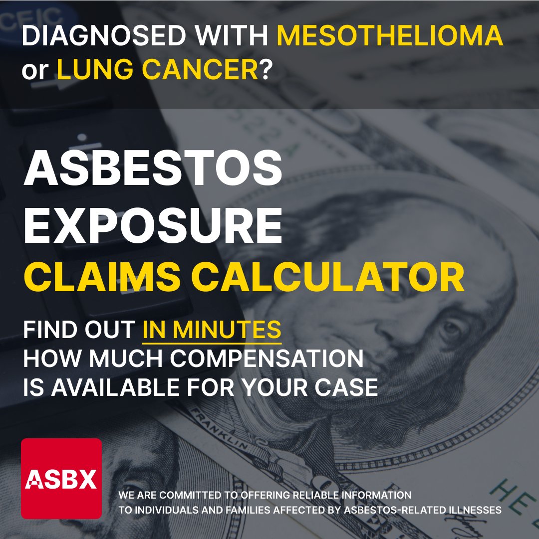 asbxorg's tweet photo. #ASBX: Compensation Calculator. Last Updated: #March2024

Diagnosed with #Mesothelioma or #LungCancer. Find the value of your case. 

https://t.co/YnE9Cuyoia https://t.co/mJSQ8UnYBB