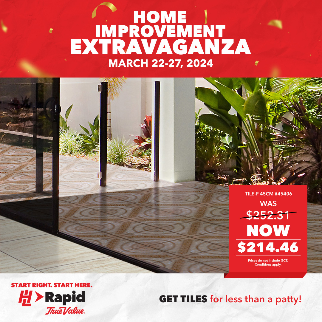 RapidTrueValue's tweet photo. Nice up your home with our Home Improvement Extravaganza Sale happening March 22-27 2024

Enjoy 15% off selected tiles. That's tiles for less than a patty!

Plus get mega deals on Shower enclosures, Tools and more at your number 1 store for home and hardware!
#StartrightStarthere https://t.co/uvOXdG1IYr