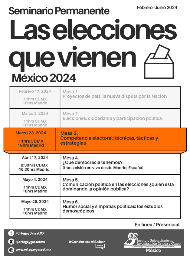 𝗬𝗮 𝗲𝘀𝘁𝗮́ 𝗮𝗾𝘂í 𝗹𝗮 𝗠𝗲𝘀𝗮 𝟯 𝗱𝗲𝗹 𝗦𝗲𝗺𝗶𝗻𝗮𝗿𝗶𝗼 𝗣𝗲𝗿𝗺𝗮𝗻𝗲𝗻𝘁𝗲 𝗟𝗮𝘀 𝗲𝗹𝗲𝗰𝗰𝗶𝗼𝗻𝗲𝘀 𝗾𝘂𝗲 𝘃𝗶𝗲𝗻𝗲𝗻 𝗠𝗲́𝘅𝗶𝗰𝗼 𝟮𝟬𝟮𝟰. Asiste este sábado 23 de marzo a las 11h CDMX en el Ateneo Español, Hamburgo 6, Col. Juárez, CDMX. Transmisión en vivo