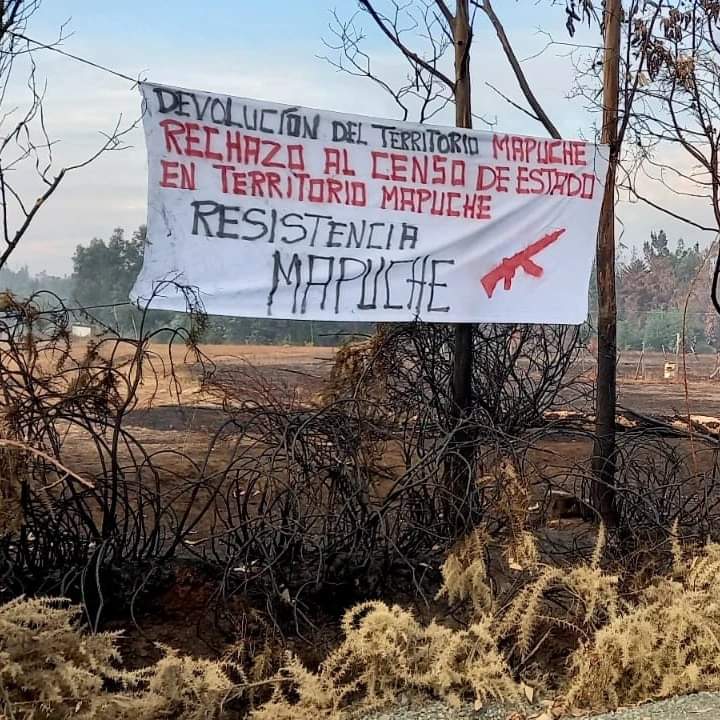 Comunidades #Mapuche de #Ercilla manifiestan su rechazo al #Censo2024 mediante lienzos firmados por la agrupación Resistencia Mapuche, recordar que durante los próximos dias los censistas comenzarán su recorrido por los sectores rurales de la Comuna.
