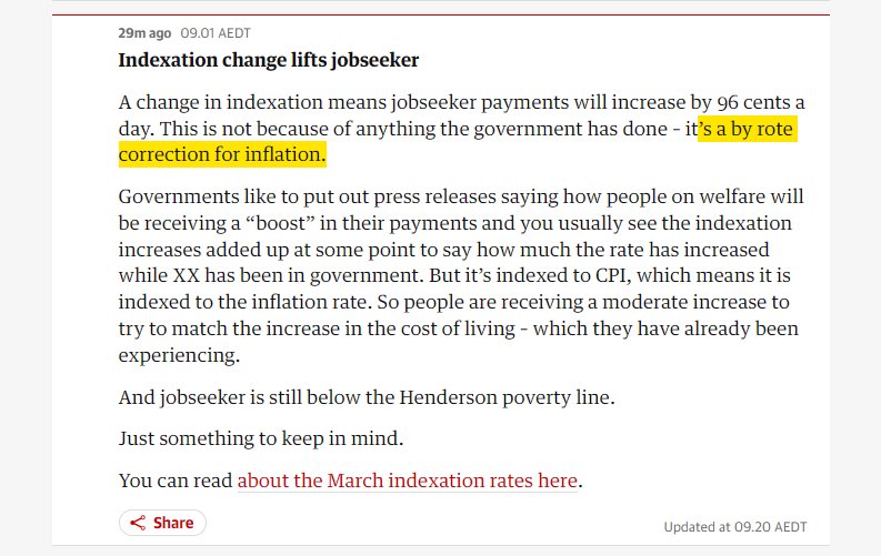 Centrelink payments are increasing today, but it’s not the win Labor wants you to think it is. @AmyRemeikis via @GuardianAus explains it succinctly here.