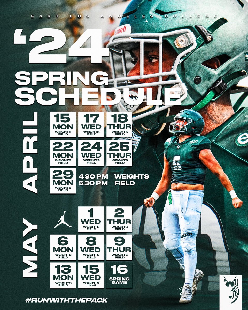 ELAC_Football's tweet image. Spring is just around the corner!
And our schedule is SET! 🐺
Come Join the Pack! 

#RUNWITHTHEPACK