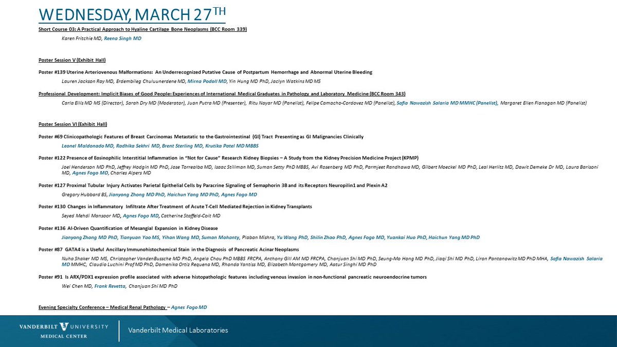 Be sure to check out the upcoming presentations and posters from our @VUMCPathology faculty and trainees at #USCAP2024 #PathX #PathTwitter