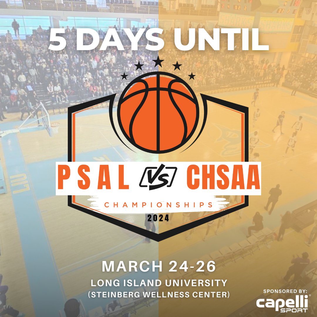 GET READY!  We are only 5 days away from the historic PSAL vs. CHSAA NY Championships.  Game schedule and ticket information will be available in the next 48 hours.  Stay tuned 👀👀👀⏰️ #psalvschsaabasketball #nycpsal #chsaanyc #chsaany