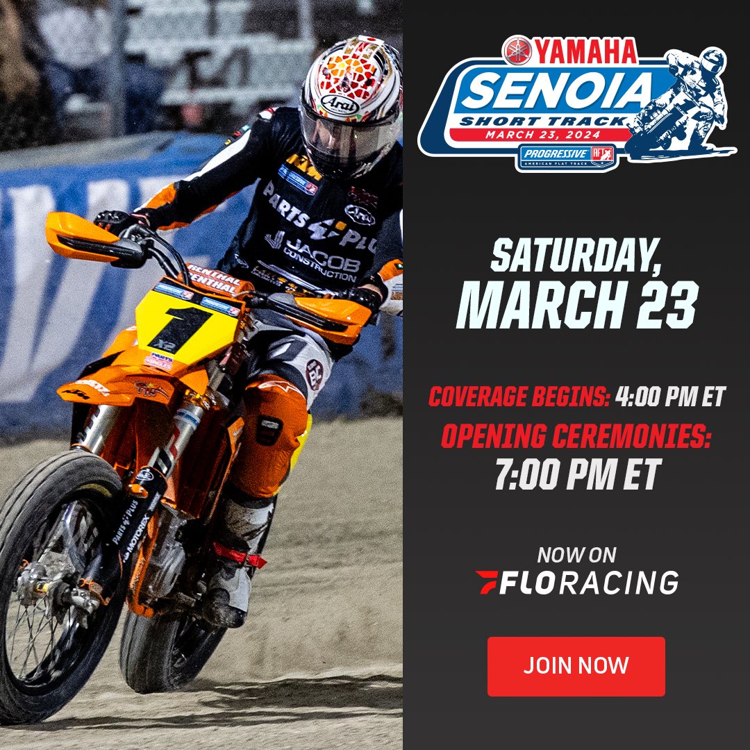 Tune in for Round 3. 

<a href="/AmericanFlatTrk/">American Flat Track</a> <a href="/FloRacing/">FloRacing</a> 

#SenoiaST #ProgressiveAFT

flosports.link/2024aft
