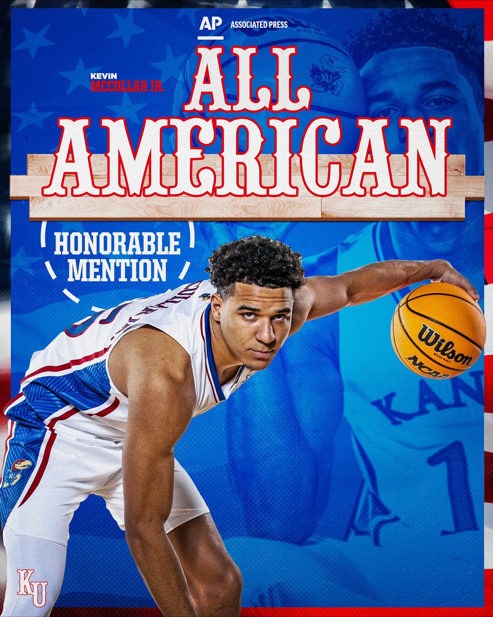 KUHoops's tweet photo. Our AP All-Americans 👇

🔴 Hunter Dickinson: Second Team
🔵 Kevin McCullar Jr.: Honorable    Mention https://t.co/wUFklOJfZy