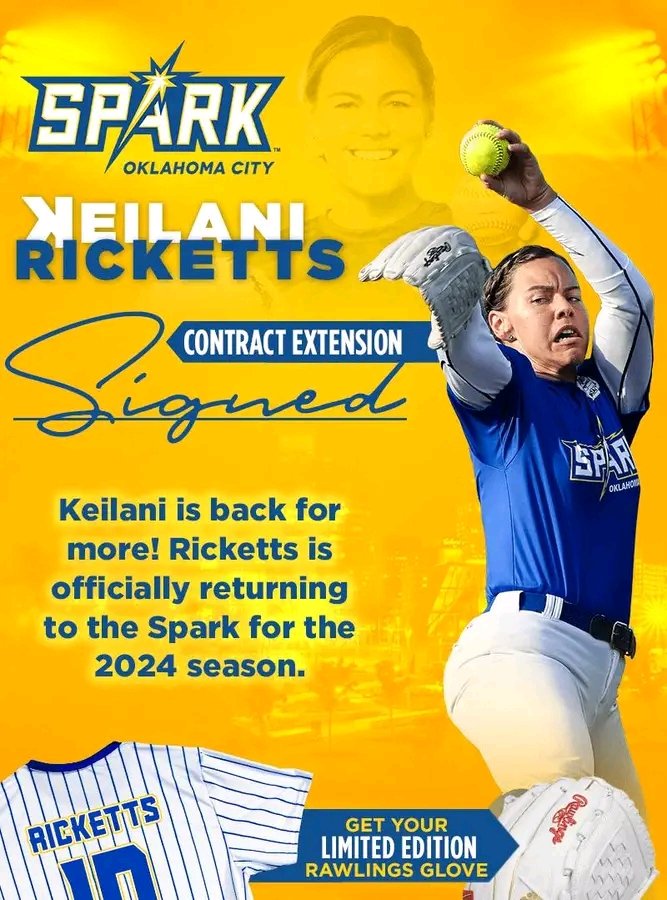 RICKETTS RETURNS! Stud pitcher Keilani Ricketts will be back for season 2 with the OKC Spark Softball pro team.