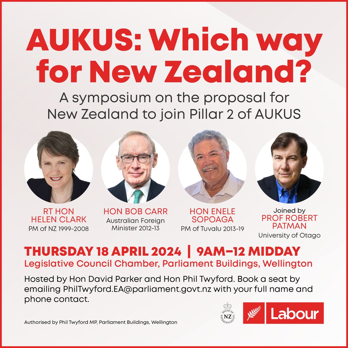 Wondering if joining AUKUS is in NZ's national interest? Join us at this symposium at Parliament.