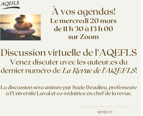 AQEFLS_officiel (@aqefls_officiel) on Twitter photo C'est demain! Rencontre pédagogique virtuelle animée par Suzie Beaulieu <a href="/universitelaval/">Université Laval</a>
Pour y accéder : visitez notre site Web! C'est demain! Rencontre pédagogique virtuelle animée par Suzie Beaulieu <a href="/universitelaval/">Université Laval</a>
Pour y accéder : visitez notre site Web!