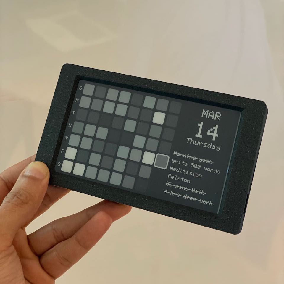 anikethanda's tweet photo. For Pi Day (3/14), I prototyped a single-purpose device to do just one thing right: 

Assist building daily habits.

But why? https://t.co/VRyXNiFDj3