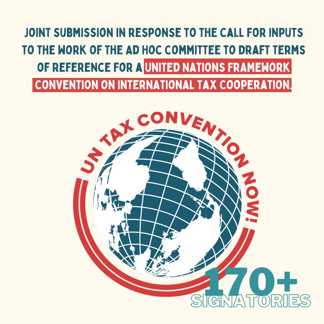 📢 Announcement: We've submitted a joint response with over 170+ signatories to the call for inputs for the Ad Hoc Committee drafting Terms of Reference for a #UN Framework Convention on International #Tax Cooperation. 🌐 #UNTaxConvention Read here: csoforffd.org/2024/03/19/joi…