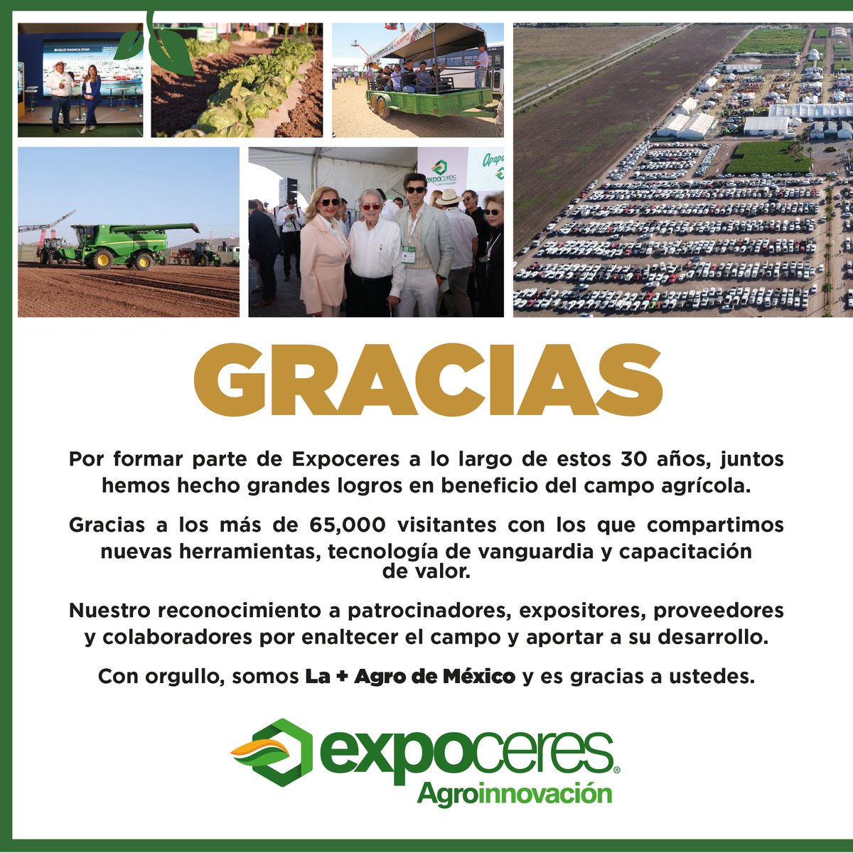 Expoceres's tweet photo. ¡MUCHAS GRACIAS! 🌱💚
#LaMásAgroDeMX les agradece por estos 30 años #ApapachandoAlCampo juntos. 🫂
Nos vemos en 2025 con mucha más #Agroinnovación, #Conocimiento, #Tecnología y #Negocios. https://t.co/1MitwftaP7