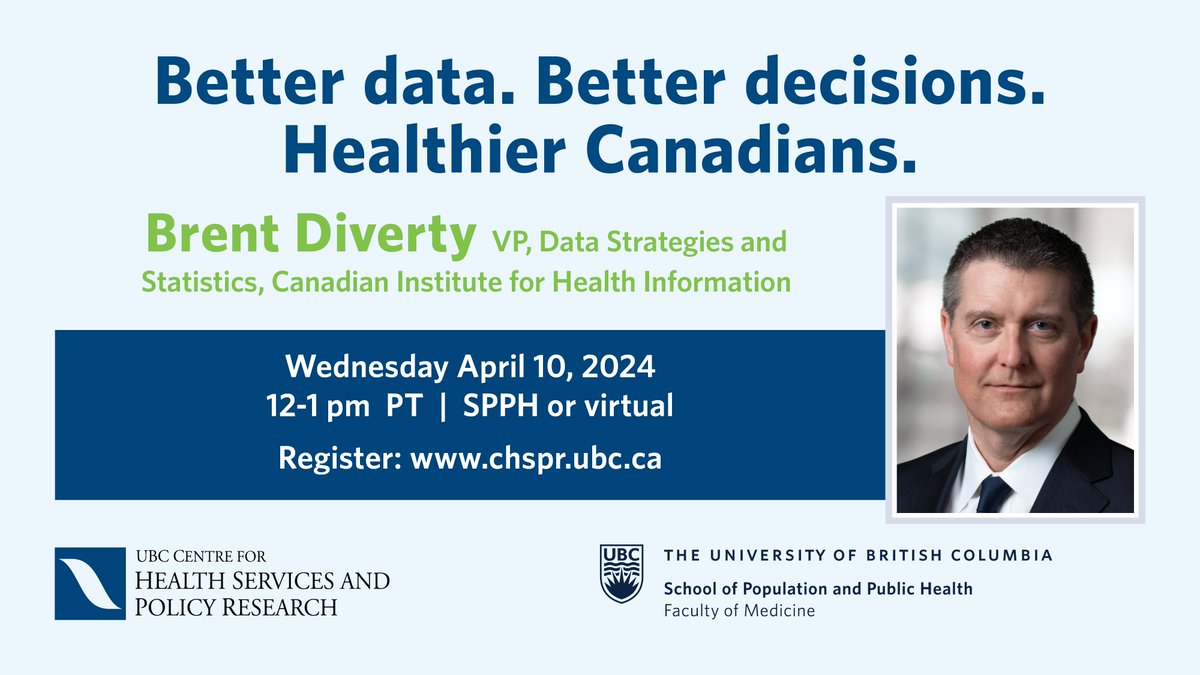 Join us on April 10 at noon @ubcspph or virtually to learn how @CIHI_ICIS collects, analyzes, and publishes comparable health system data in support of health policy and health system decision making. Learn more and register: chspr.ubc.ca/2024/03/15/chs…