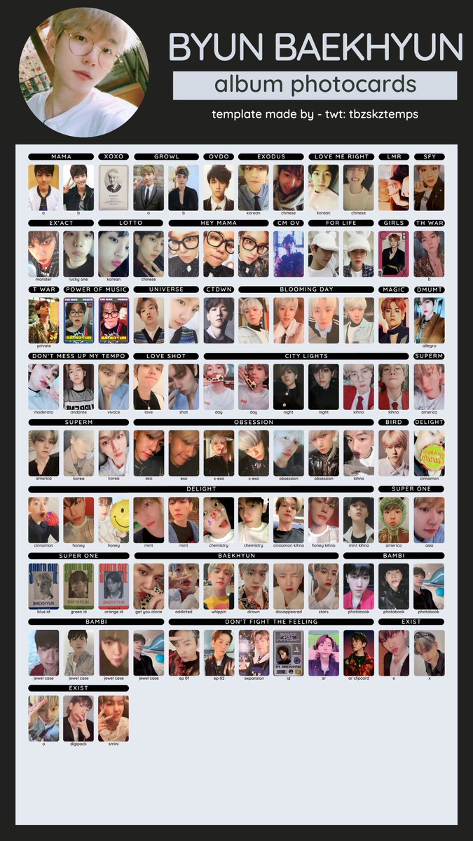 exo baekhyun all eras complete album photocard template - reupload