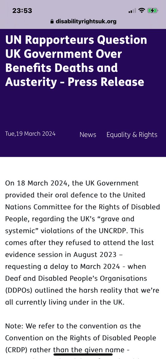 @GOV2UK On 18/03/24 UK Govt provided their oral defence 👇👇to UN’s Committee for the Rights of Disabled People regarding the UK’s “grave systemic” violations of the UNCRDP when Deaf and Disabled People’s Organisations outlined harsh reality facing disabled ppl that in UK. #ToriesOut622