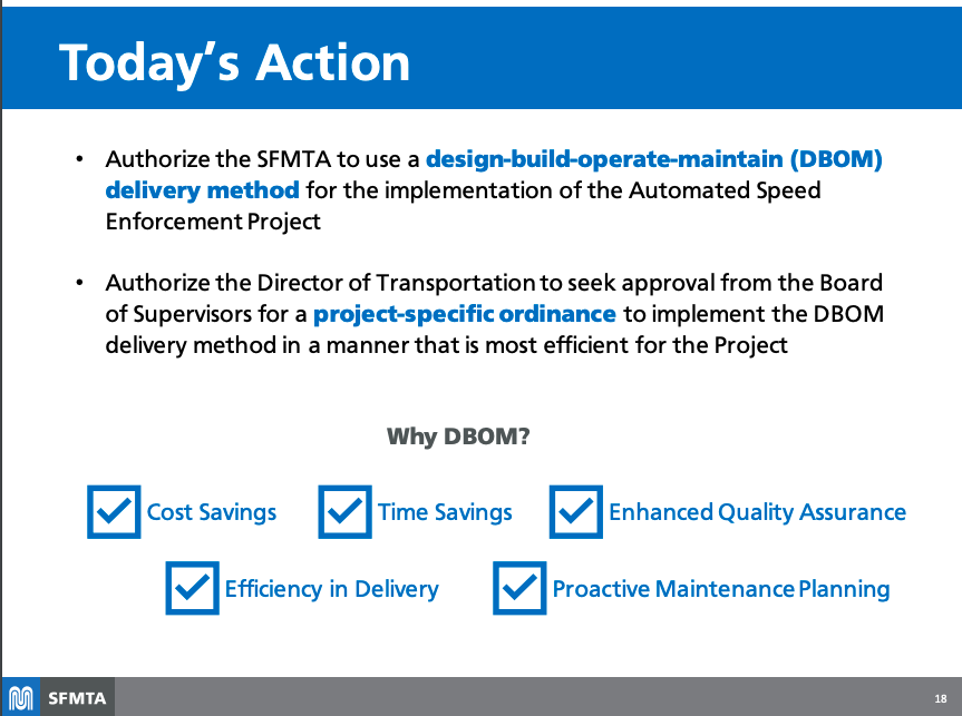 Jerold_Chinn's tweet image. Below is the action staff are asking the #SFMTA board to take related to the delivery method of the pilot project. The potential cam locations will be taken up at a future meeting in April. 

#SFMTA
