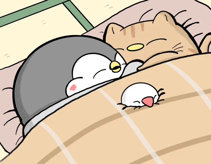 春分の日!仲良く二度寝するちゃんぺんと猫ペン 