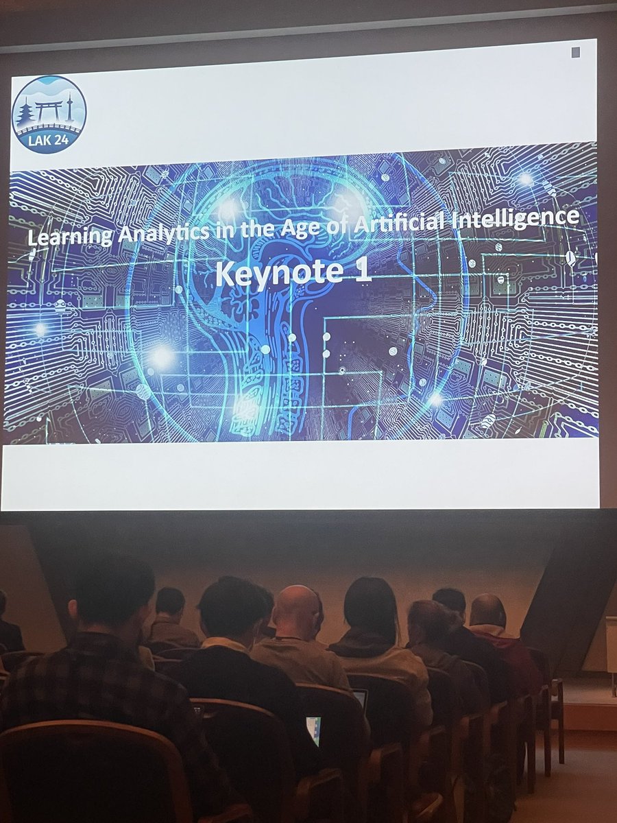 First Keynote in #LAK24 :
@MutluCukurova discusses the state-of-art research and issues on the interplay between Learning Analytics and Artificial Intelligence.