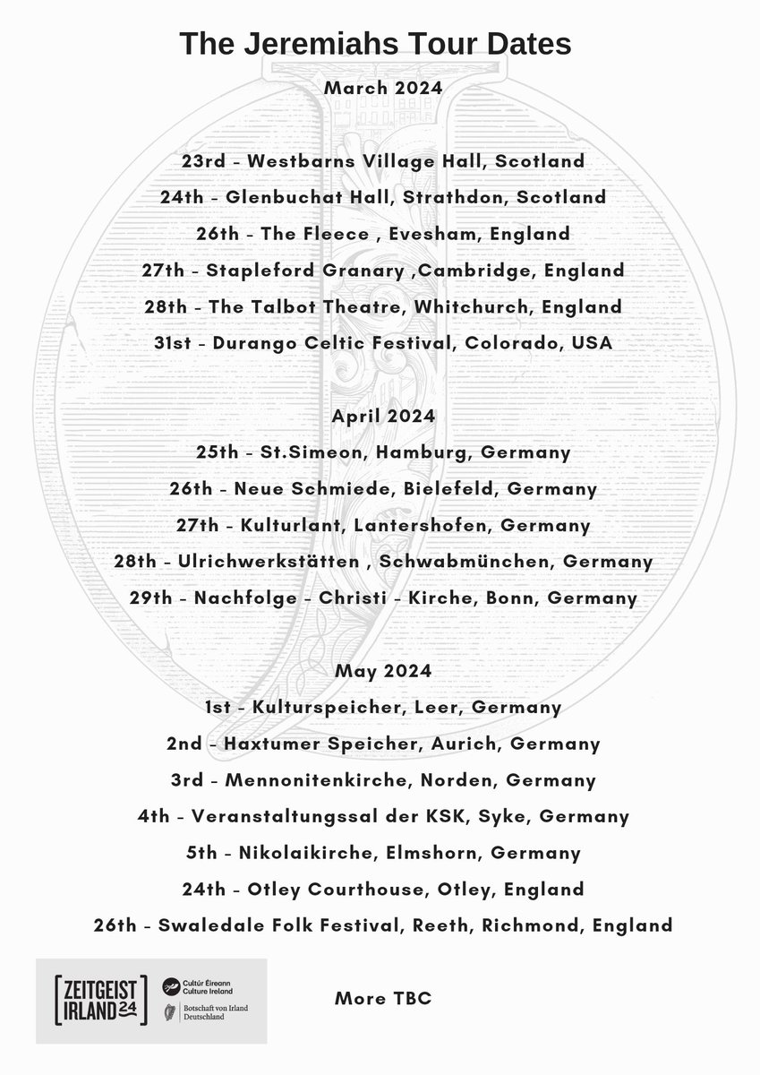 THE JEREMIAHS (@thejeremiahsie) on Twitter photo The Jeremiahs will be touring the UK, US and Germany. 💚🇮🇪
Supported by <a href="/culture_ireland/">Culture_Ireland</a>
Click here to book tickets thejeremiahs.ie/new-events The Jeremiahs will be touring the UK, US and Germany. 💚🇮🇪
Supported by <a href="/culture_ireland/">Culture_Ireland</a>
Click here to book tickets thejeremiahs.ie/new-events