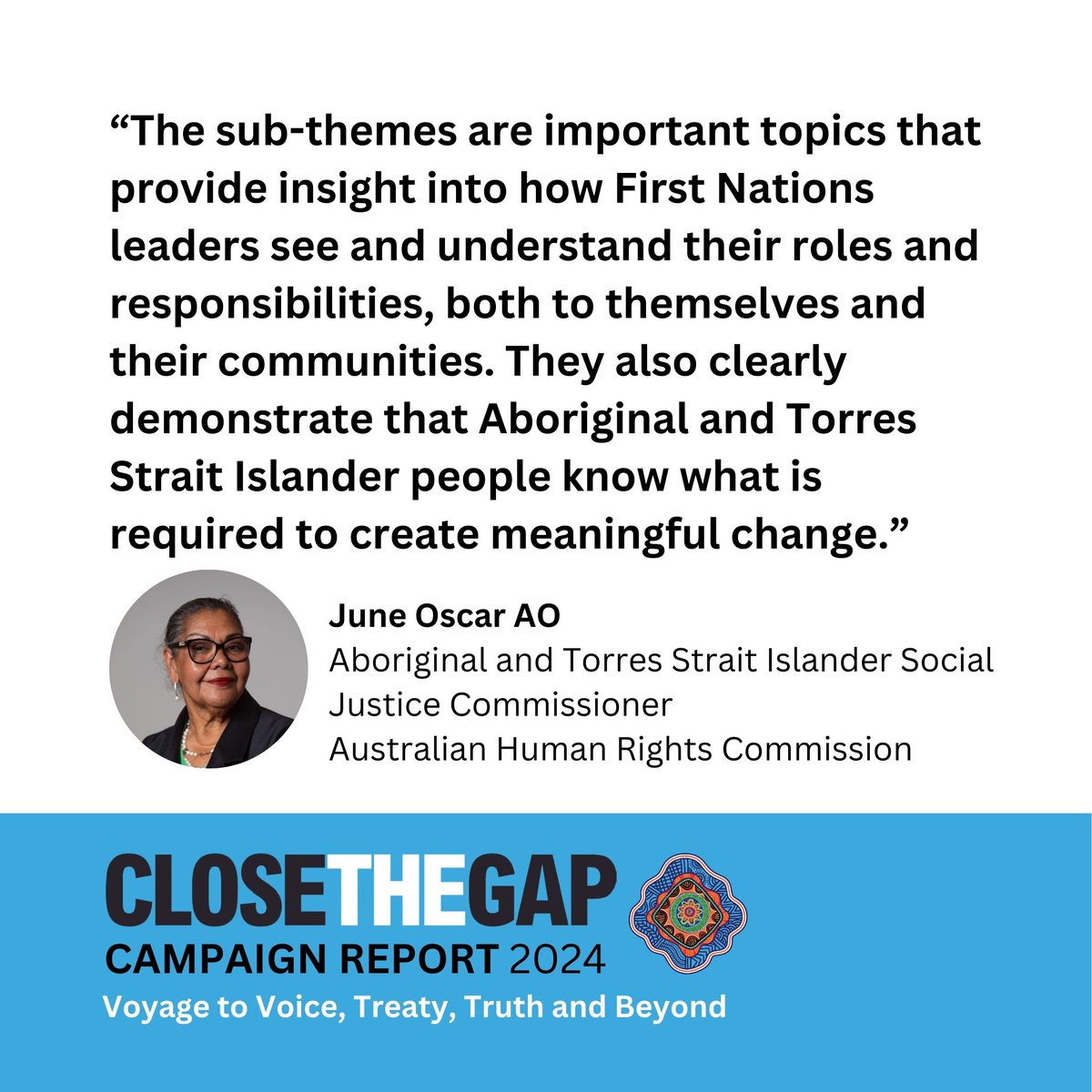 'Voyage to Voice, Treaty, Truth and Beyond' - the 2024 Close the Gap report has been released. The sub-themes include leadership, governance and building our economies. We encourage you to read the report and share it with your networks: closethegap.org.au/ctg-annual-rep… @June_Oscar