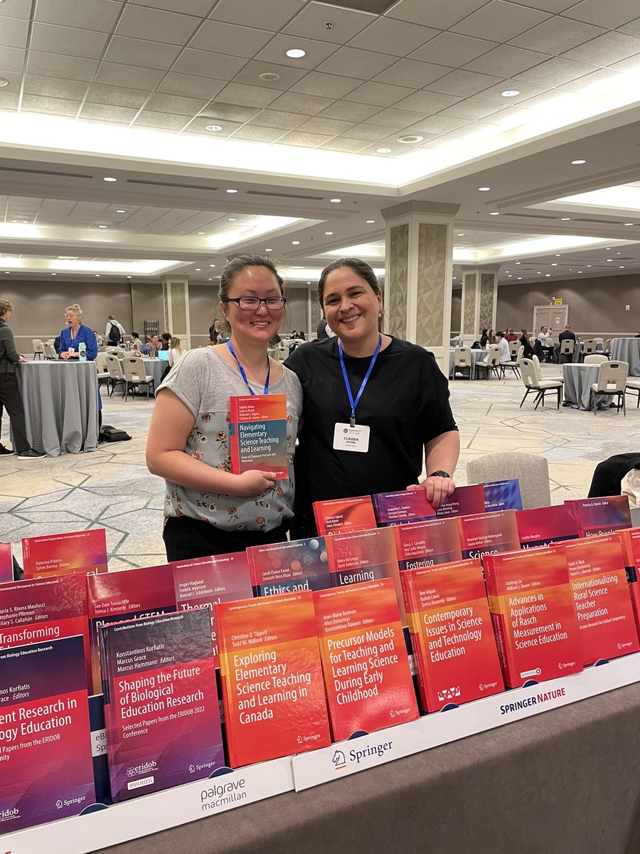 SpringerEdu's tweet photo. Thank you Sophia for coming by our booth #NARST and congratulations on your successful textbook: Navigating Elementary Science Teaching and Learning https://t.co/cMPMx7UOhz https://t.co/2FXYfwz40u