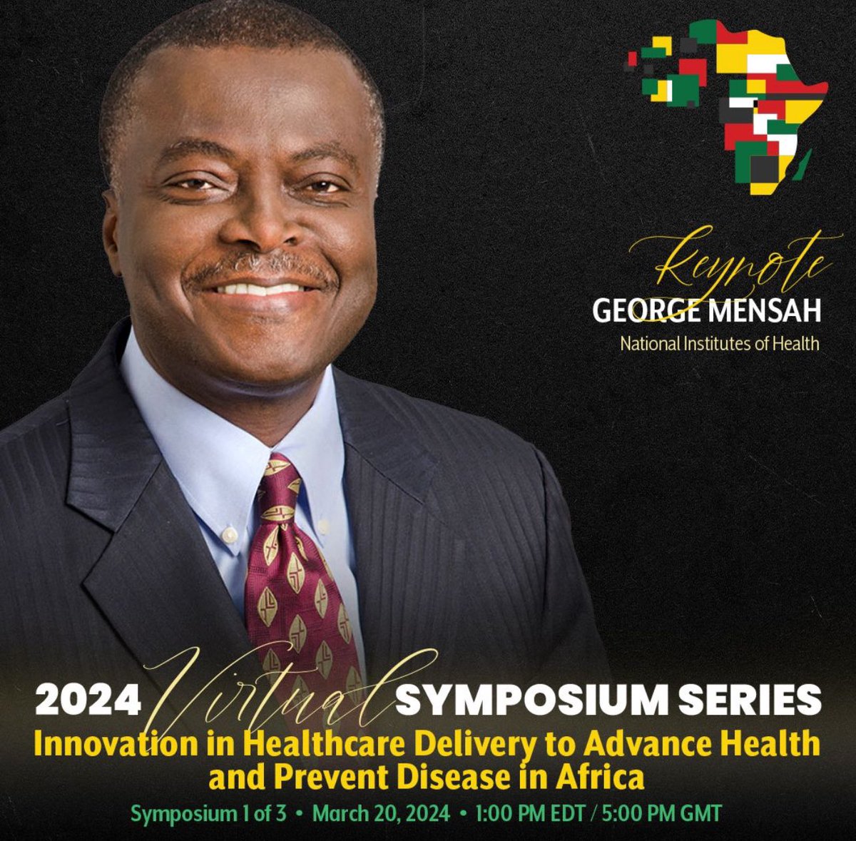 Join us tomorrow, March 20th at 1PM EDT / 5PM GMT, for this virtual symposium on 'Innovation in Healthcare Delivery to Advance Health and Prevent Disease in Africa'. Keynote by: Dr. George Mensah @NHLBI_Translate @NIH Link to Register: nbnfoundation.us/aghconf/ @nbnfoundationus