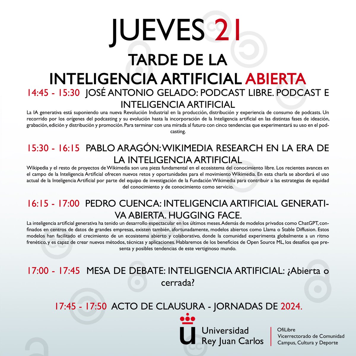 🎉 ¡Hoy empiezan las III Jornadas de Cultura Libre! 📚💡 ¡Estamos listos para desatar un vendaval de #CulturaLibre como nunca antes! 🌟

Y para que no te pierdas nada te dejamos el programa de las Jornadas 😉

¡Que comiencen las III #JornadasDeCulturaLibre! Cohete 🚀