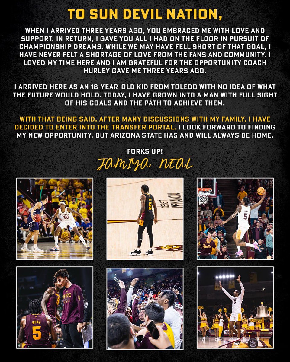 ASU along with all my teammates I’ve had through the years will always have a special place in my heart. I am very appreciative of Coach Hurley for ALWAYS believing in me from day 1🤍
