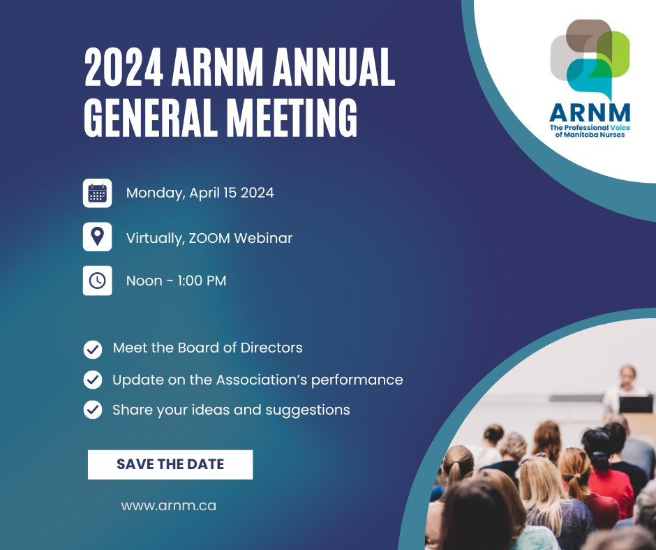 ARNM members: mark your calendars for the 2024 ARNM Annual General Meeting on Monday, April 15th! 

Keep an eye on your email inbox for more details coming soon!