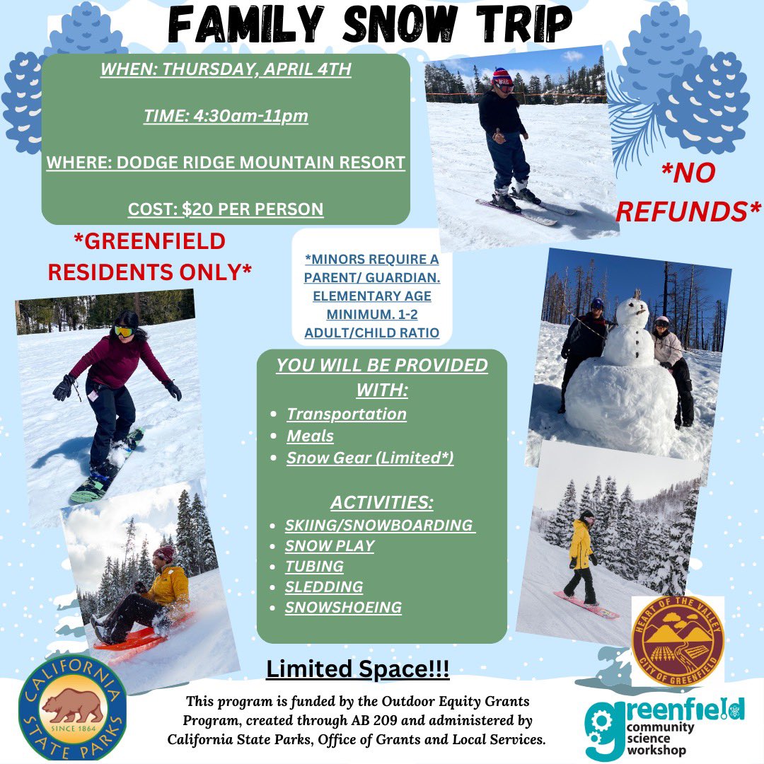 greenfieldcsw's tweet photo. The secret is out! We’re announcing another snow trip during spring break! ❄️ If you missed out on signing up for the previous one, this is your opportunity to join us for a fun adventure! 🤩 Check out the flyer above for all the details about the trip! ⛷️🏔️ https://t.co/uoAFJHlwW3