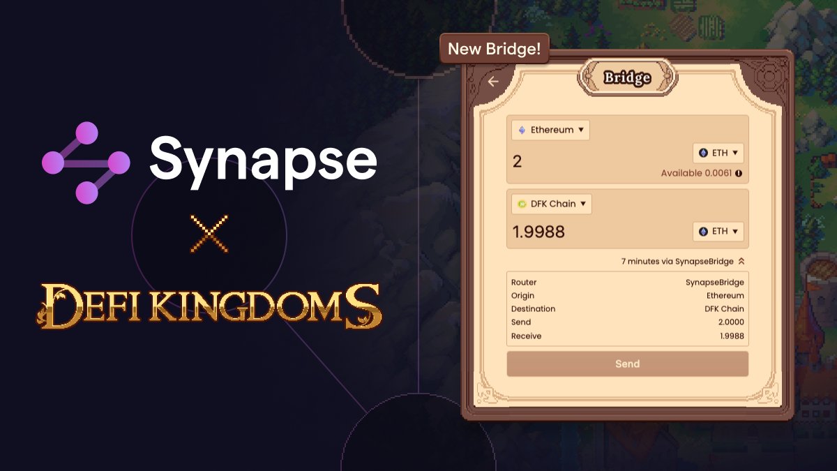 Excited to announce that @defikingdoms is built on top of Synapse, enabling native bridging between 20+ chains Try it out today: game.defikingdoms.com/bridge