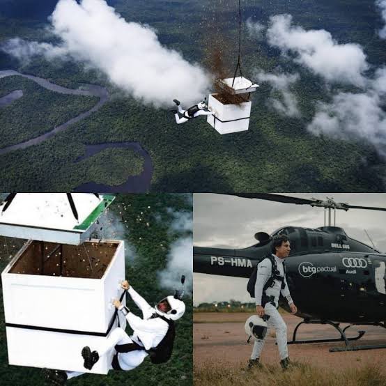 InformaCosmos's tweet photo. En 2022, el paracaidista brasilero Luigi Cani lanzó más de 100 millones de semillas de 27 especies de árboles desde 14,000 pies de altura en la Amazonía deforestada. 

Cani, saltando desde 6,500 pies, alcanzó la caja con 300 kg de semillas a 300 km/h para asegurar una distribución precisa. 

Las semillas, con una tasa de germinación del 95%, fueron distribuidas sin intervención humana.