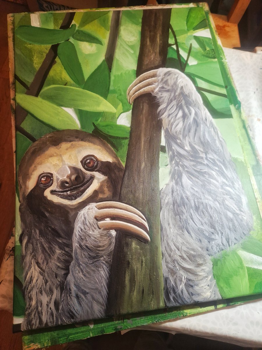 projectlumino's tweet photo. Mr Sloth is coming along nicely now 🥰 Painted the fur today and tomorrow I'll start adding washes to add depth and colour.

#slothlover #sloth #slothlove #artist #acrylicpainting https://t.co/g1FHGzx91K