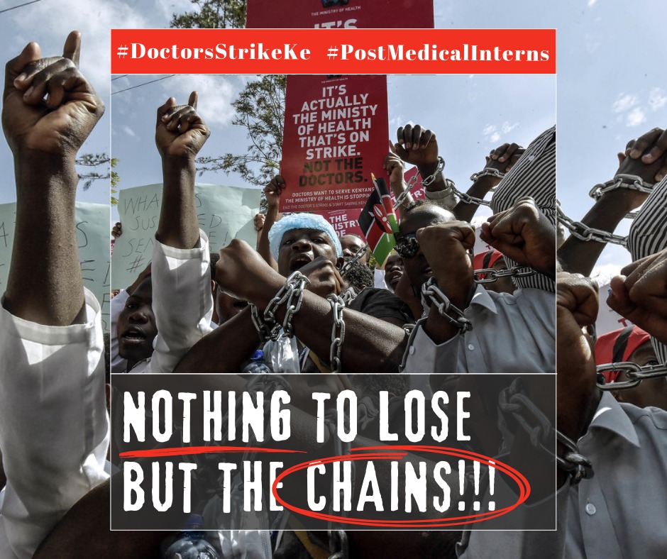NgugyEvans's tweet photo. Today, the #DoctorsStrikeKE gains momentum with the shutdown of @KNH_hospital @kutrrh @MTRHofficial with ALL residents withdrawing their services.
No retreat, No surrender
#PostMedicalInterns
#NakhumichaMustGo
#PromoteDoctors https://t.co/u3lvlRaXwt