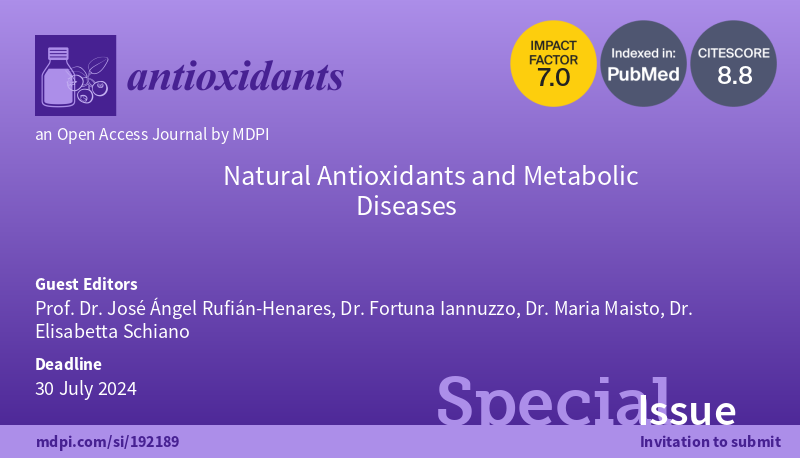 📢First paper published in #SpecialIssue 'Natural Antioxidants and Metabolic Diseases' edited by Prof. Dr. José Ángel Rufián-Henares et al. ！ 👉Special Issue Link: mdpi.com/si/192189 📎Access the full paper here: mdpi.com/2076-3921/13/3…