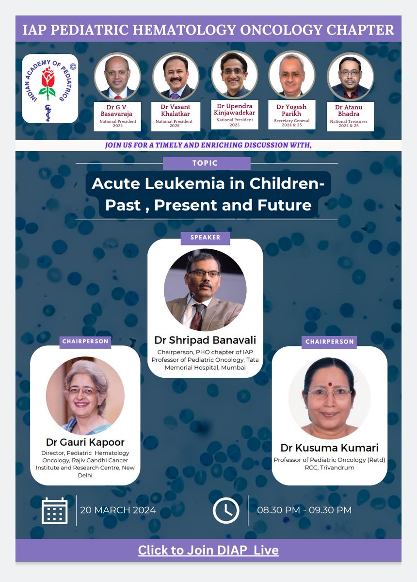 #MedTwitter @iapindia @DrManasKalra1 @DrShrutiKakkar @DrNehaRastogi1 @Satyayadav__ Acute leukemia in children - Past, Present and Future Speaker - Dr S Banavali