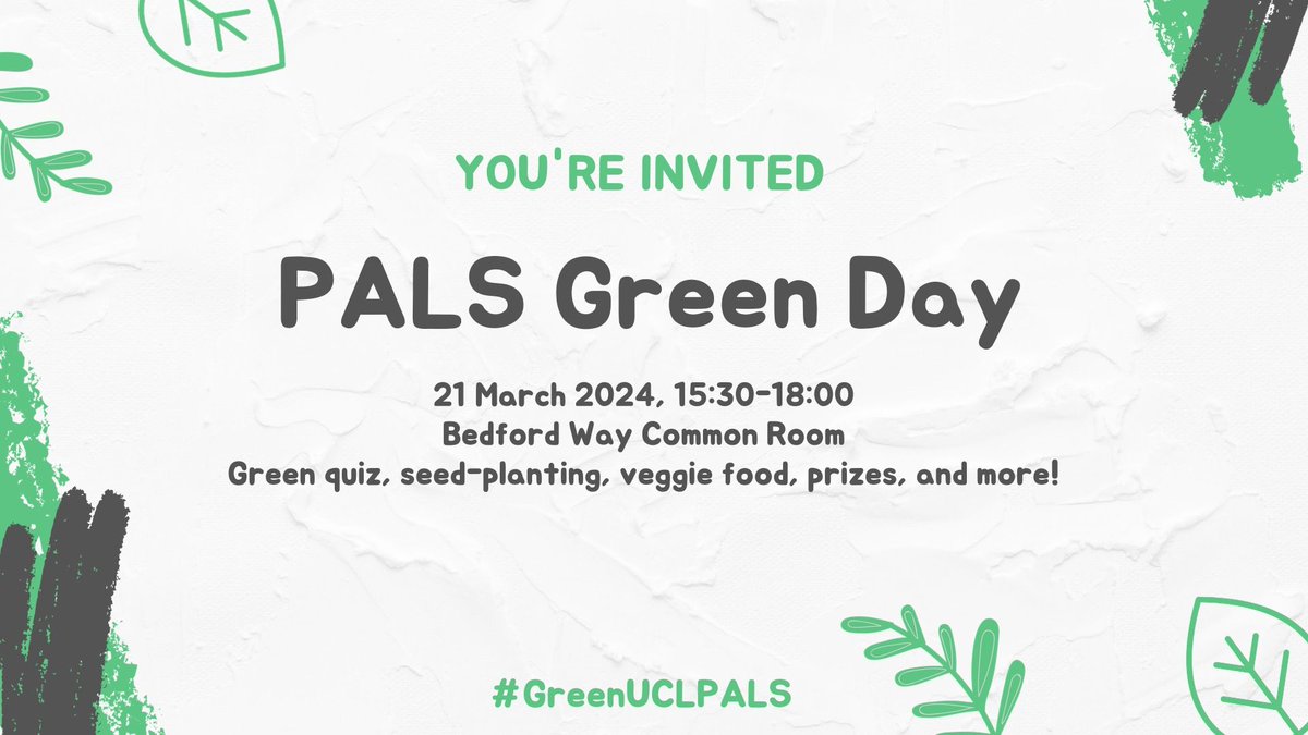 PALS Green Day takes place on Thurs (21 March) in 26 Bedford Way. There'll be a green quiz, seed-planting, veggie food, prizes, and loads more! 🌎 Find out more here: buff.ly/3UJZCIW #GreenUCLPALS