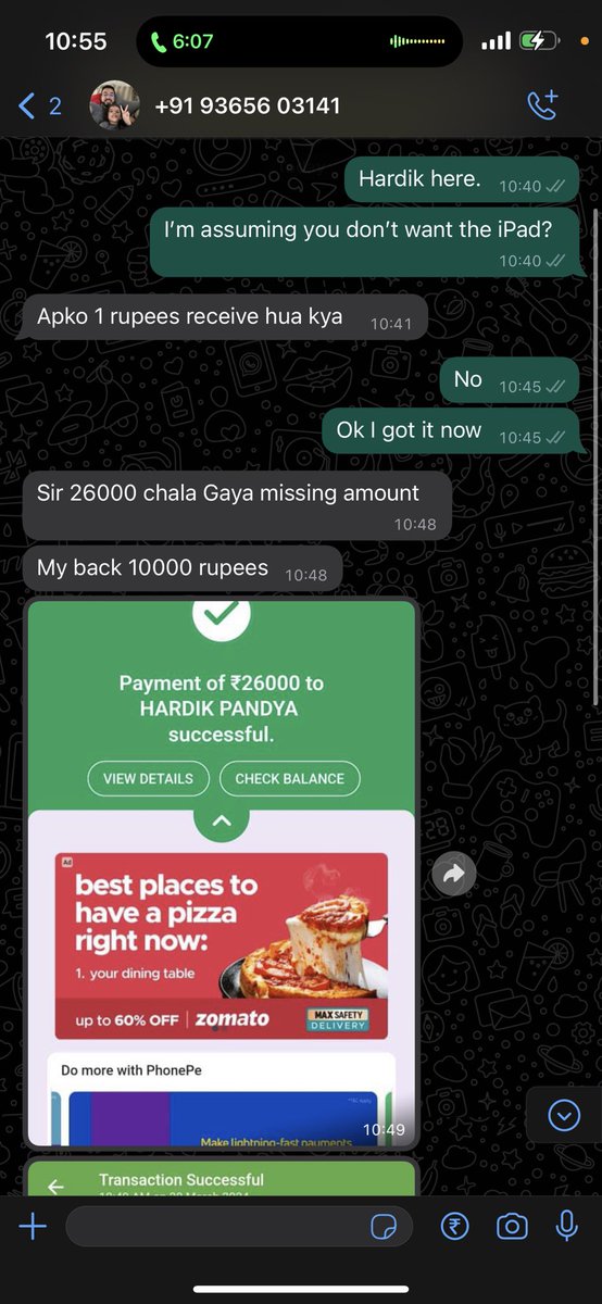 hvpandya's tweet photo. 🚨 UPI scam from this morning 🚨

Posted an ad for an iPad on OLX. 

Scammer gets in touch, takes it to WhatsApp and offers to transfer money instantly.

Then does this — https://t.co/xWeeYyCrHA