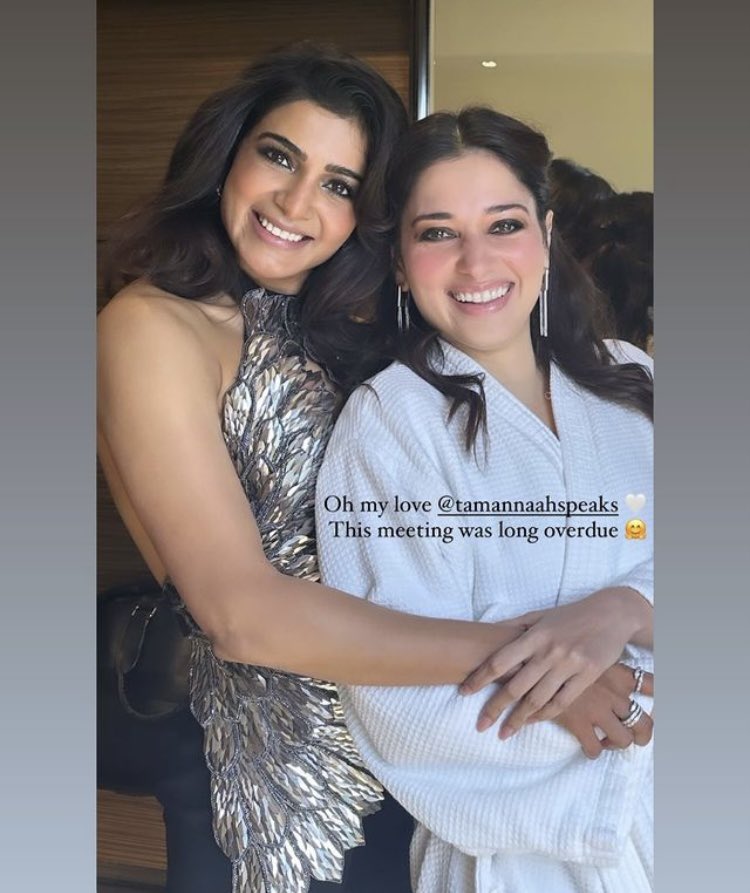 Candid cuteness overload: @tamannaahspeaks and @Samanthaprabhu2 share a candid moment, while @MrVijayVarma captures the magic #samantha #tamannaahbhatia #vijayvarma #Tamannaah #samantharuthprabhu #trendingnow #actress #actor