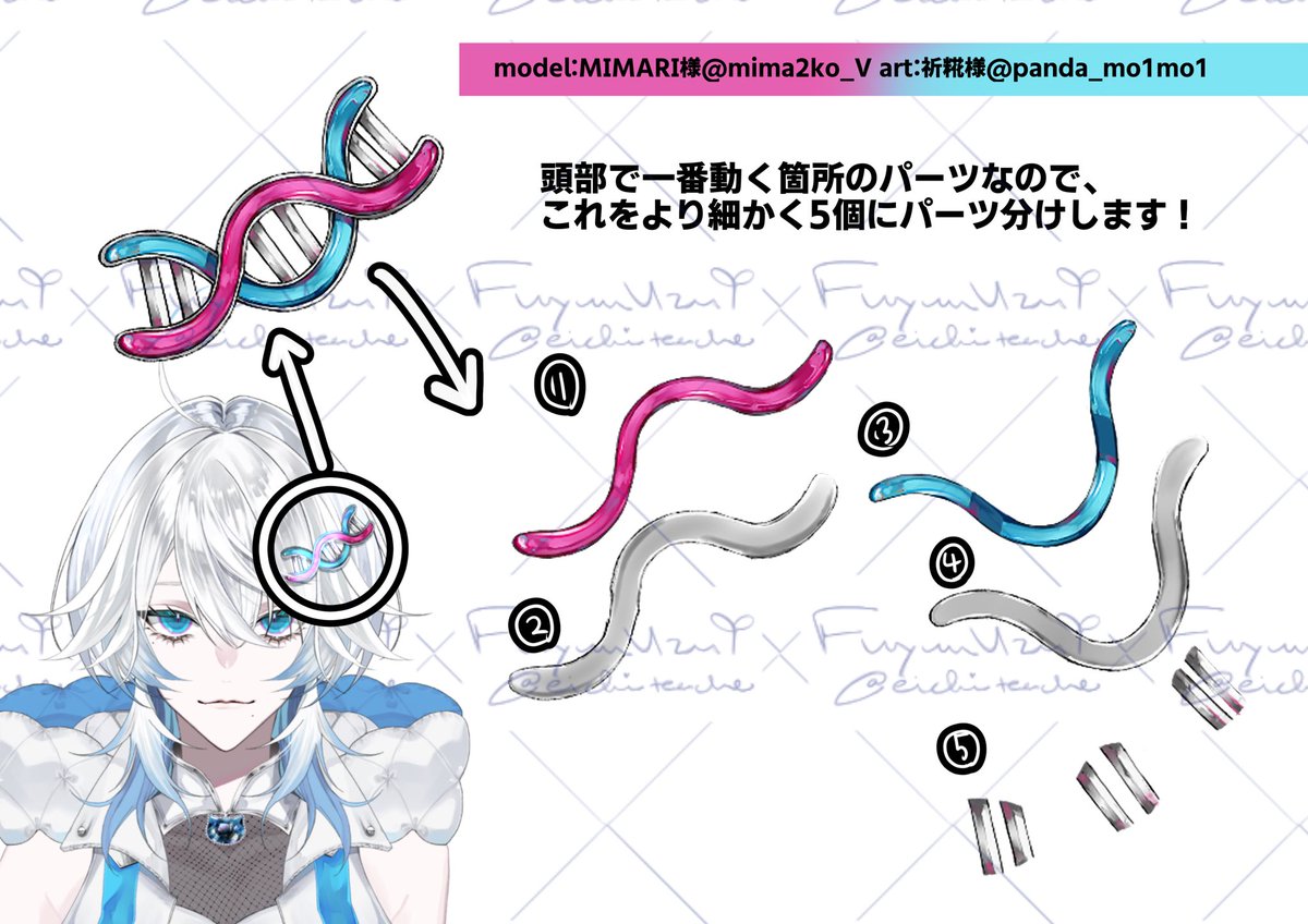 eichi_teacher's tweet image. MIMARIさんのヘアアクセサリーは細かくパーツ分けして立体的に動かしてます🧬キラキラでかわいい…
#Live2D #Live2DWIP #live2dtutorial