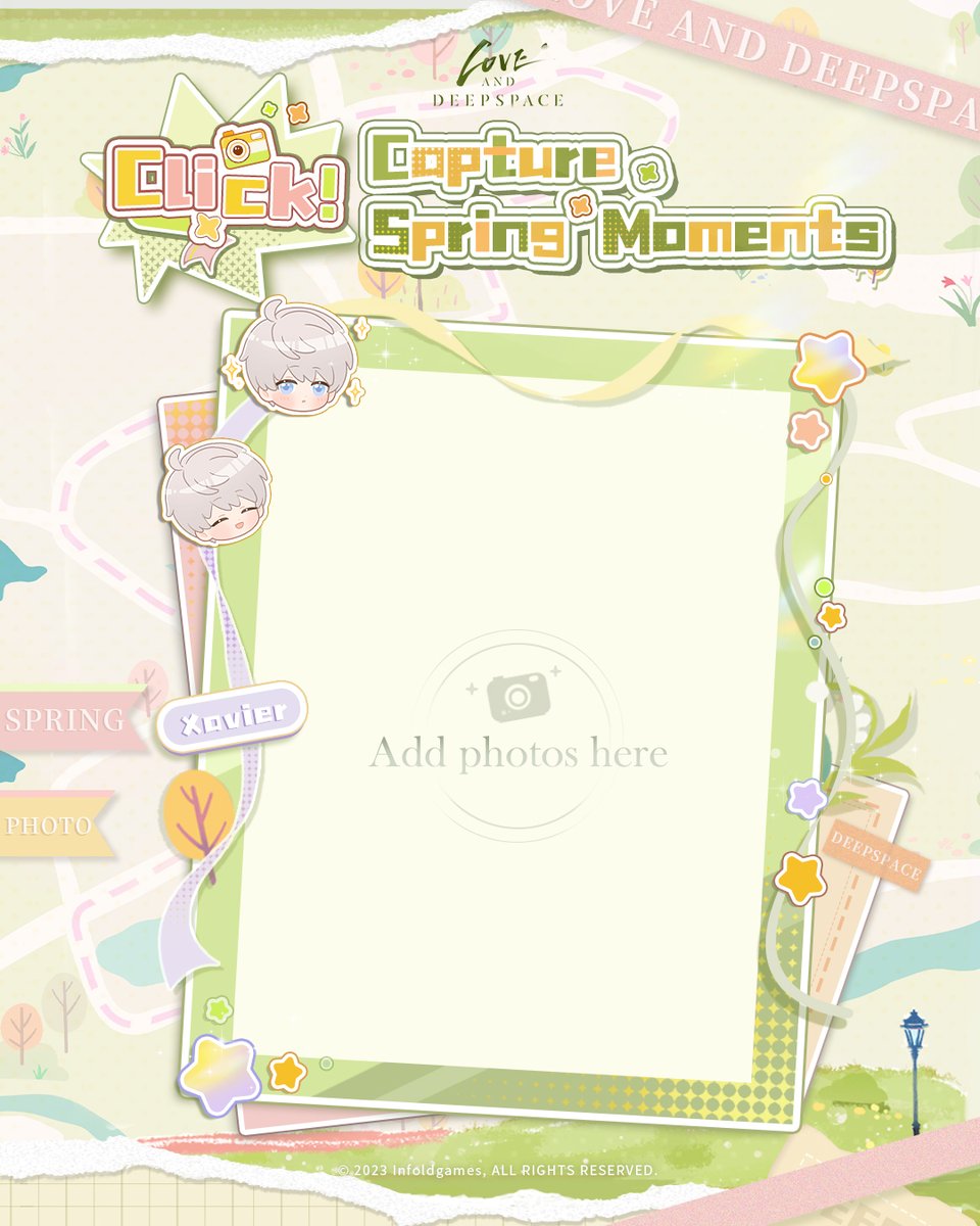 Love_Deepspace's tweet photo. Love and Deepspace | Spring Memory
📷Click! Soak in the spring sunshine and don't forget to snap a pic with your loved one.
Share your springtime snapshot with him in the comments for a chance to win one of six redeem codes, each including Diamond*100, Stamina*100, and Gold*10,000!

#LoveandDeepspace  #SpringStroll